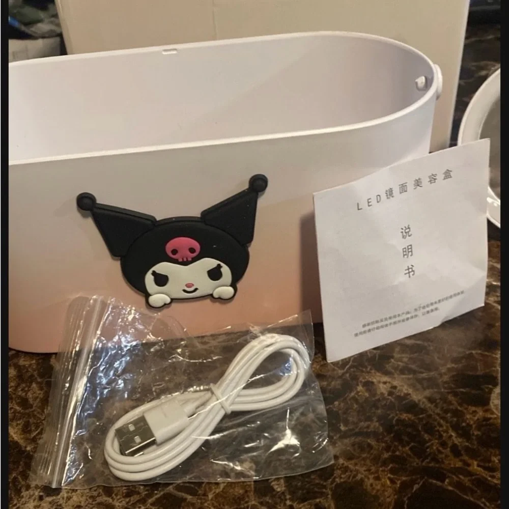 Kuromi Themed Pink and White Storage LED Mirrored Box